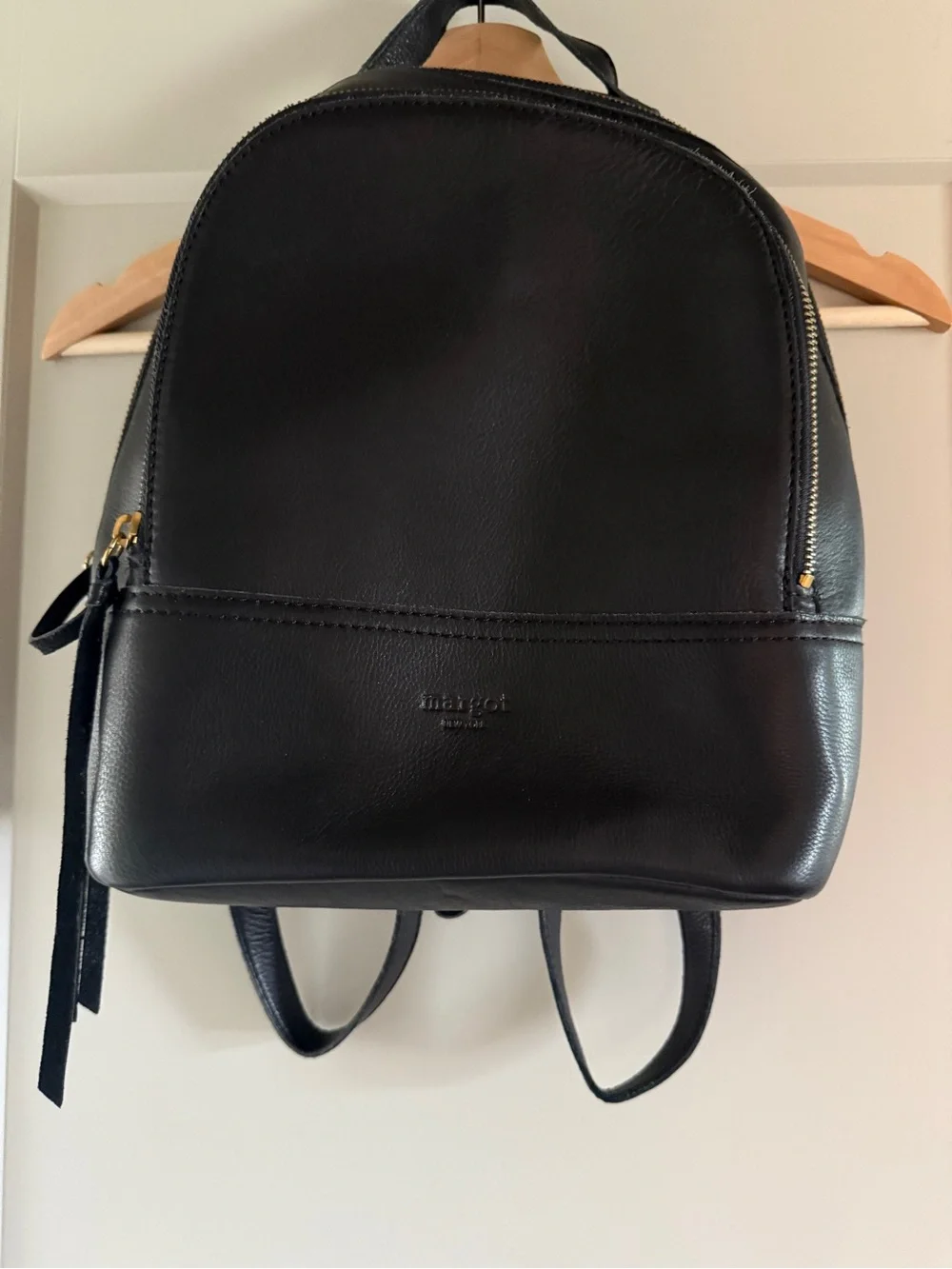Margot Kimmie Black Pebbled Leather Backpack Gold Hardware